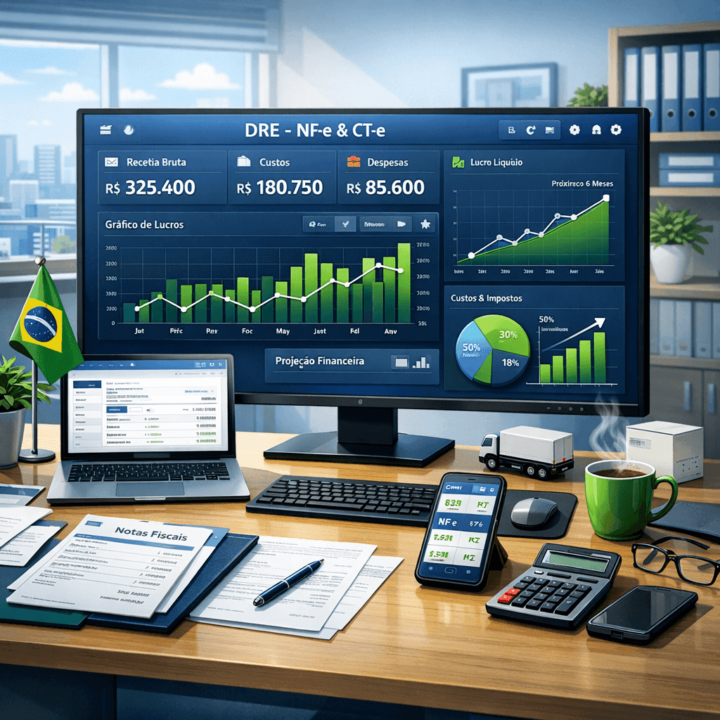 Dashboard de DRE instantânea gerada a partir de NF-e e CT-e para gestão financeira de PME