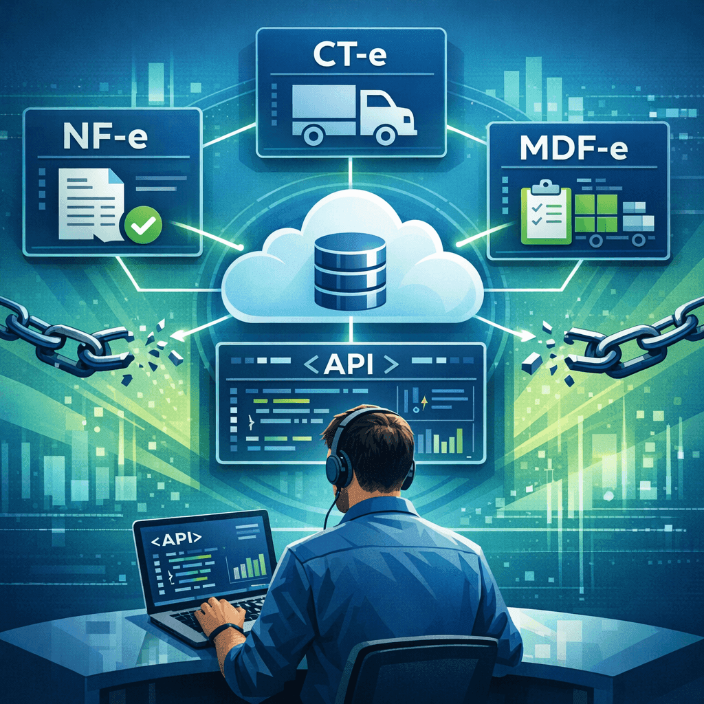 Desenvolvedor conectando NF-e, CT-e e MDF-e a um repositório central sem limitações da SEFAZ