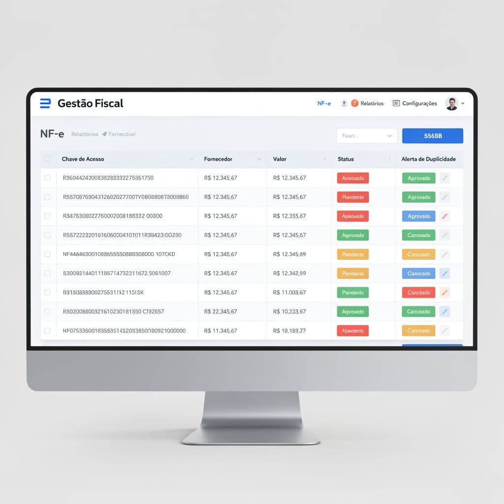 Dashboard fiscal mostrando comparação entre notas possivelmente duplicadas