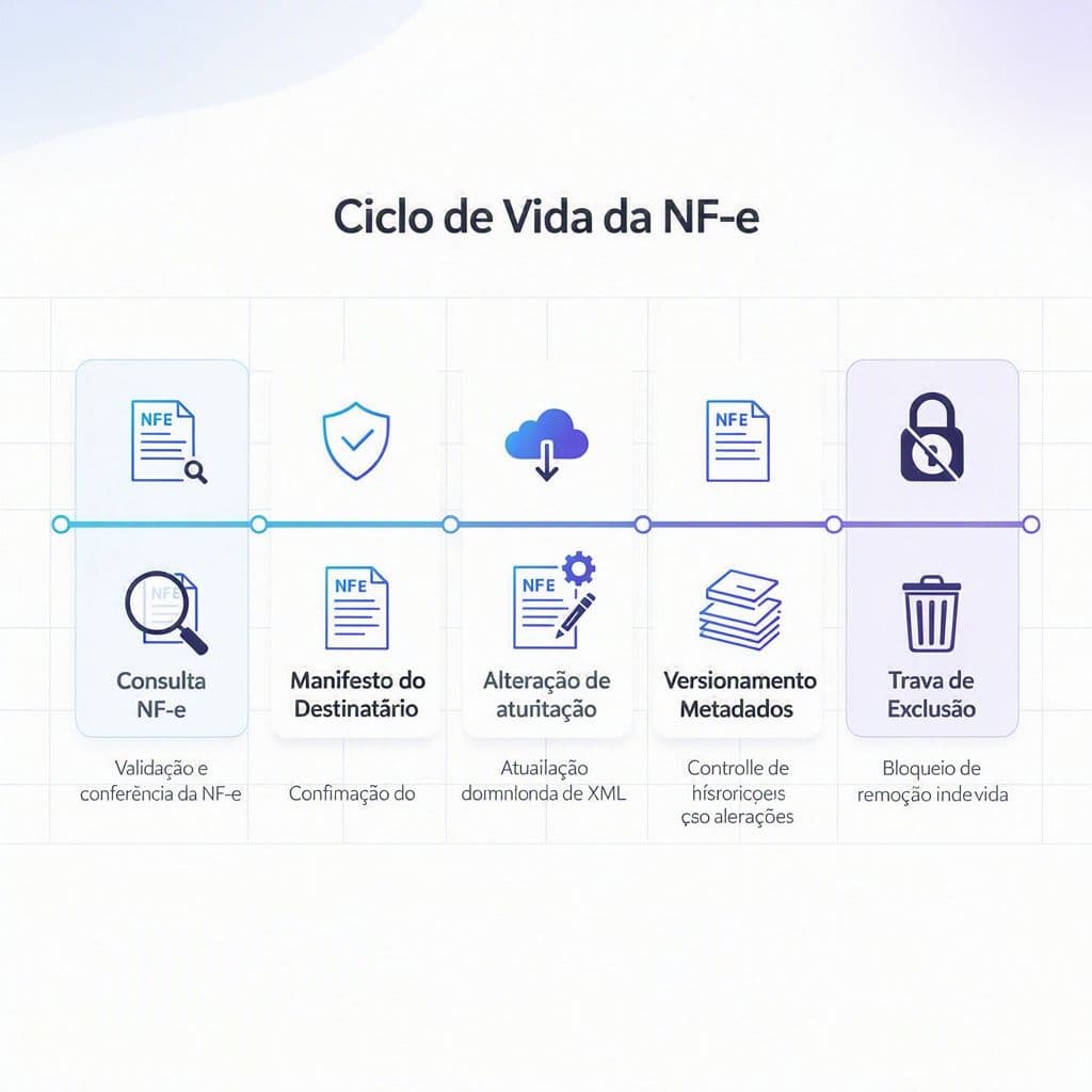 Linha do tempo de uma nota fiscal com eventos registrados