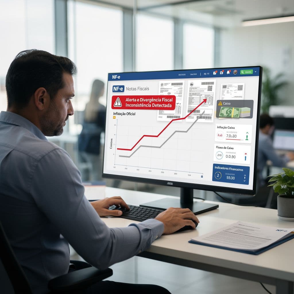 Gestor financeiro analisando NF-e e custos ocultos em painel fiscal