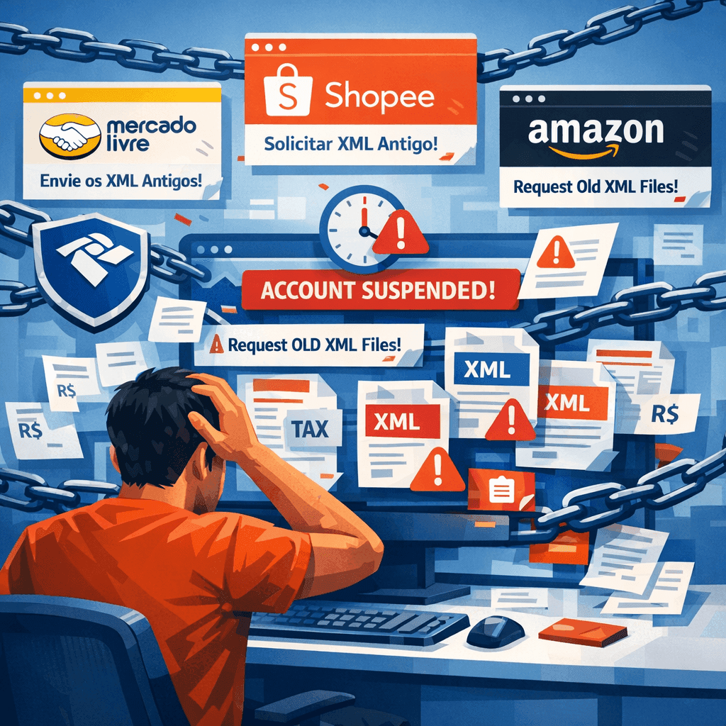 Vendedor de marketplace com dificuldade para acessar XMLs fiscais antigos exigidos por plataformas