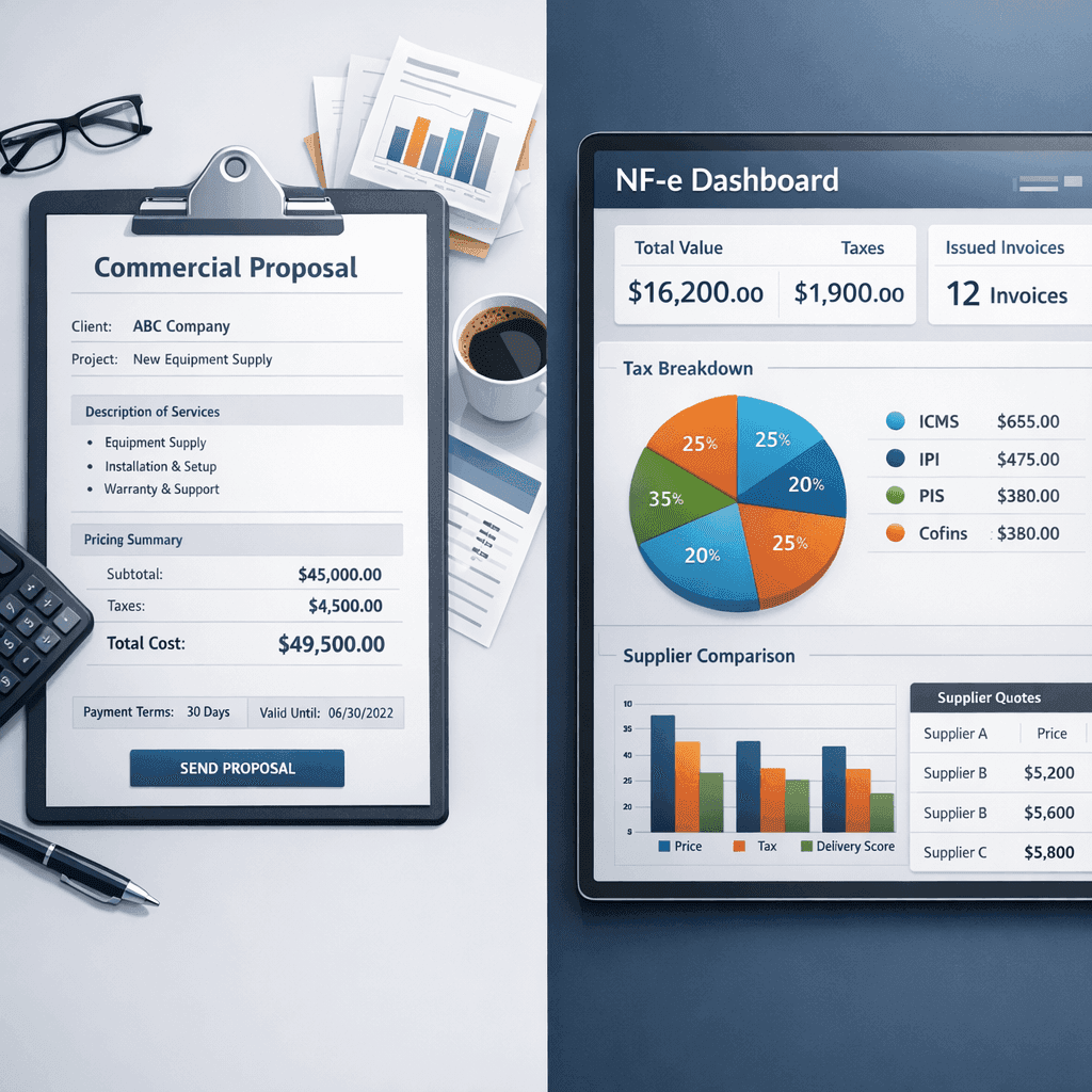 Comparação entre proposta comercial e dados reais de notas fiscais