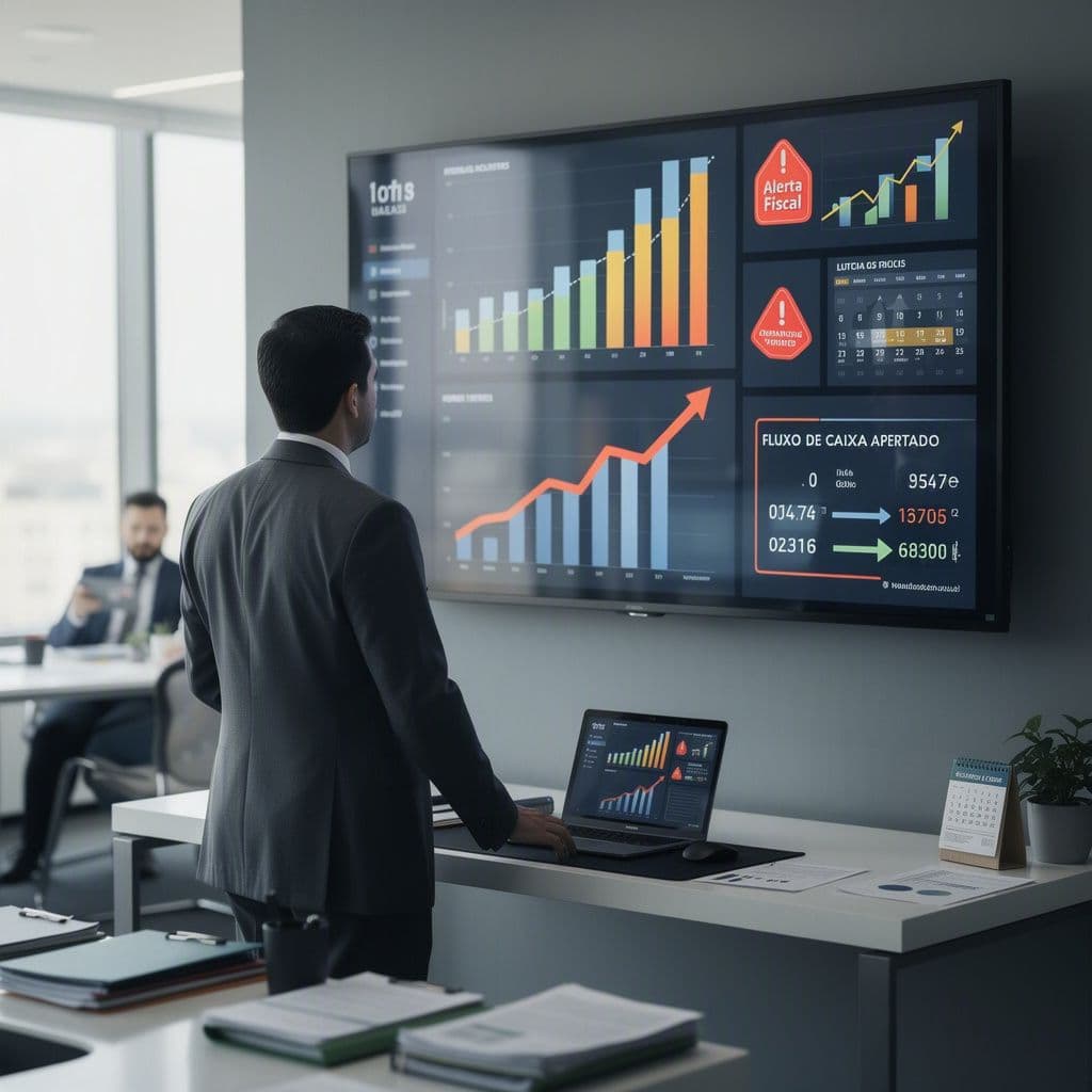 Gestor observando aumento de vendas com queda de lucro em painel financeiro