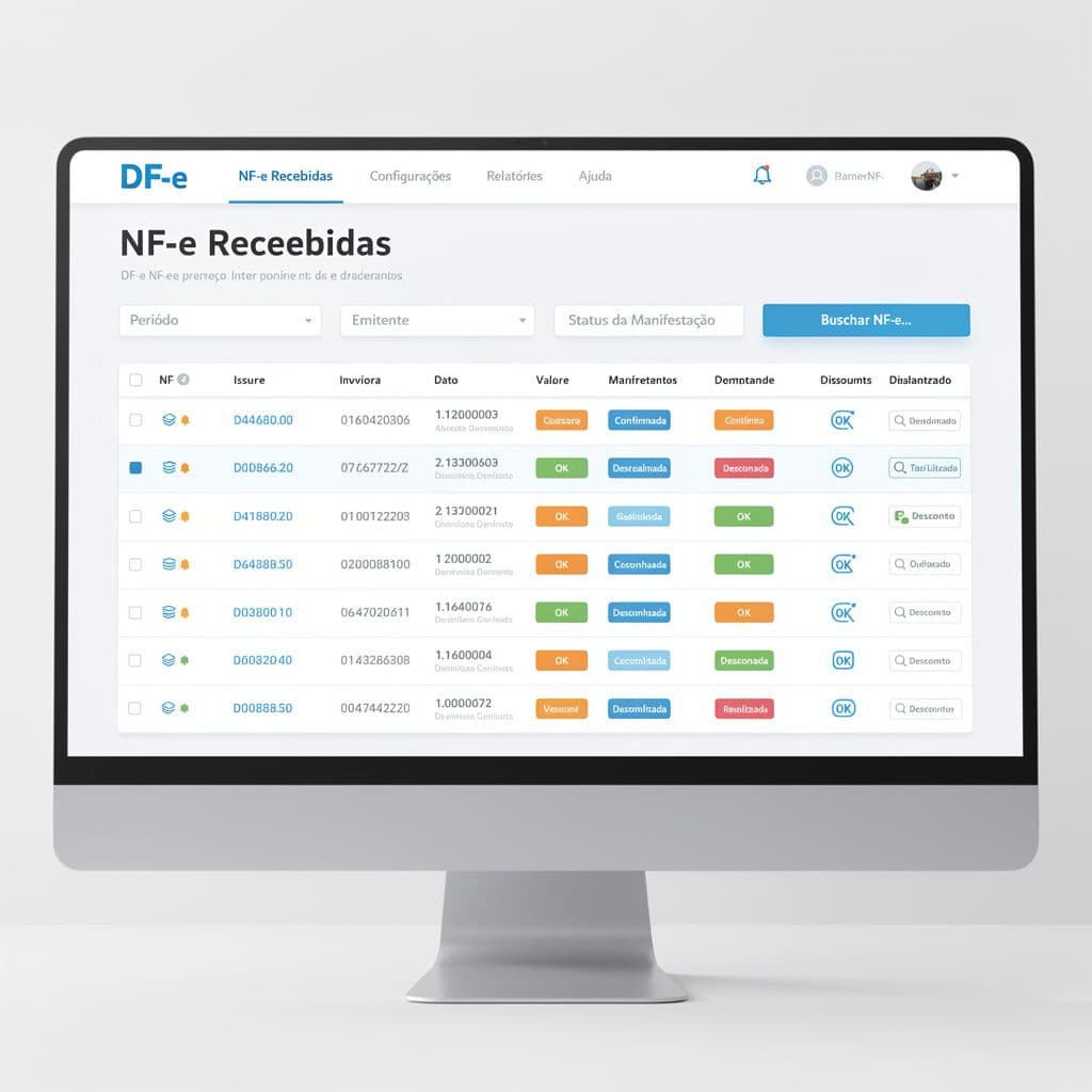 Dashboard do DF-e com status de manifesto e liberação para pagamento