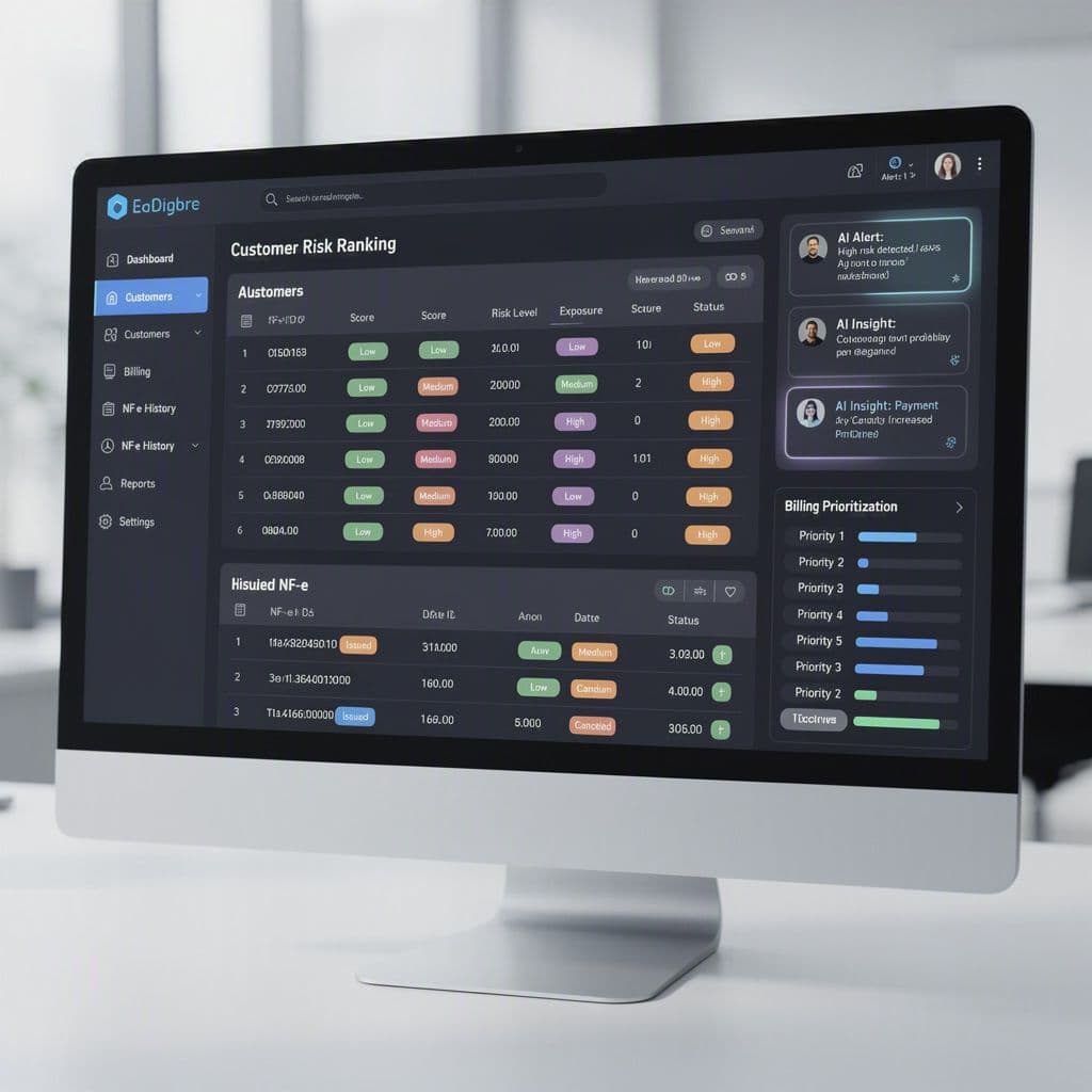 Painel financeiro inteligente com ranking de clientes em risco e alertas automáticos.