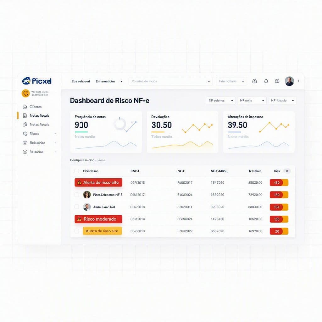 Tela com dashboard de risco de clientes baseado em notas fiscais eletrônicas