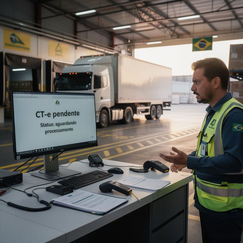 Caminhão parado em doca enquanto operador verifica sistema manualmente