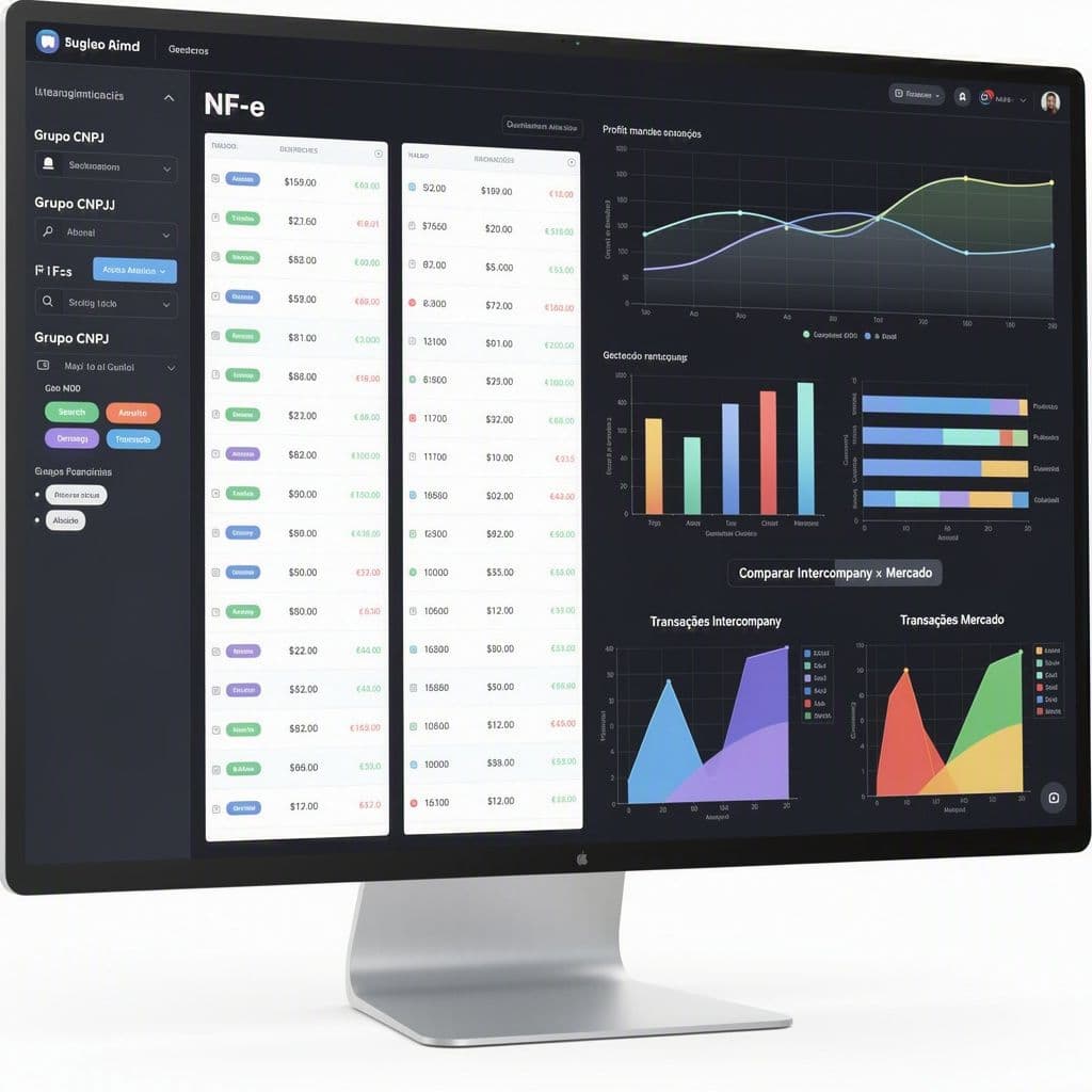 Dashboard executivo mostrando comparação entre operações intercompany e mercado