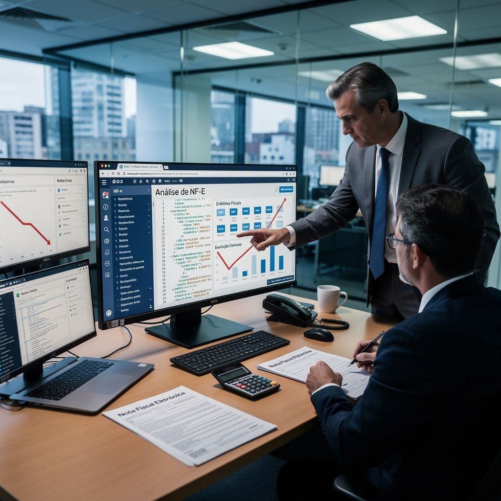 Gestores fiscais analisando XMLs e perda de créditos tributários