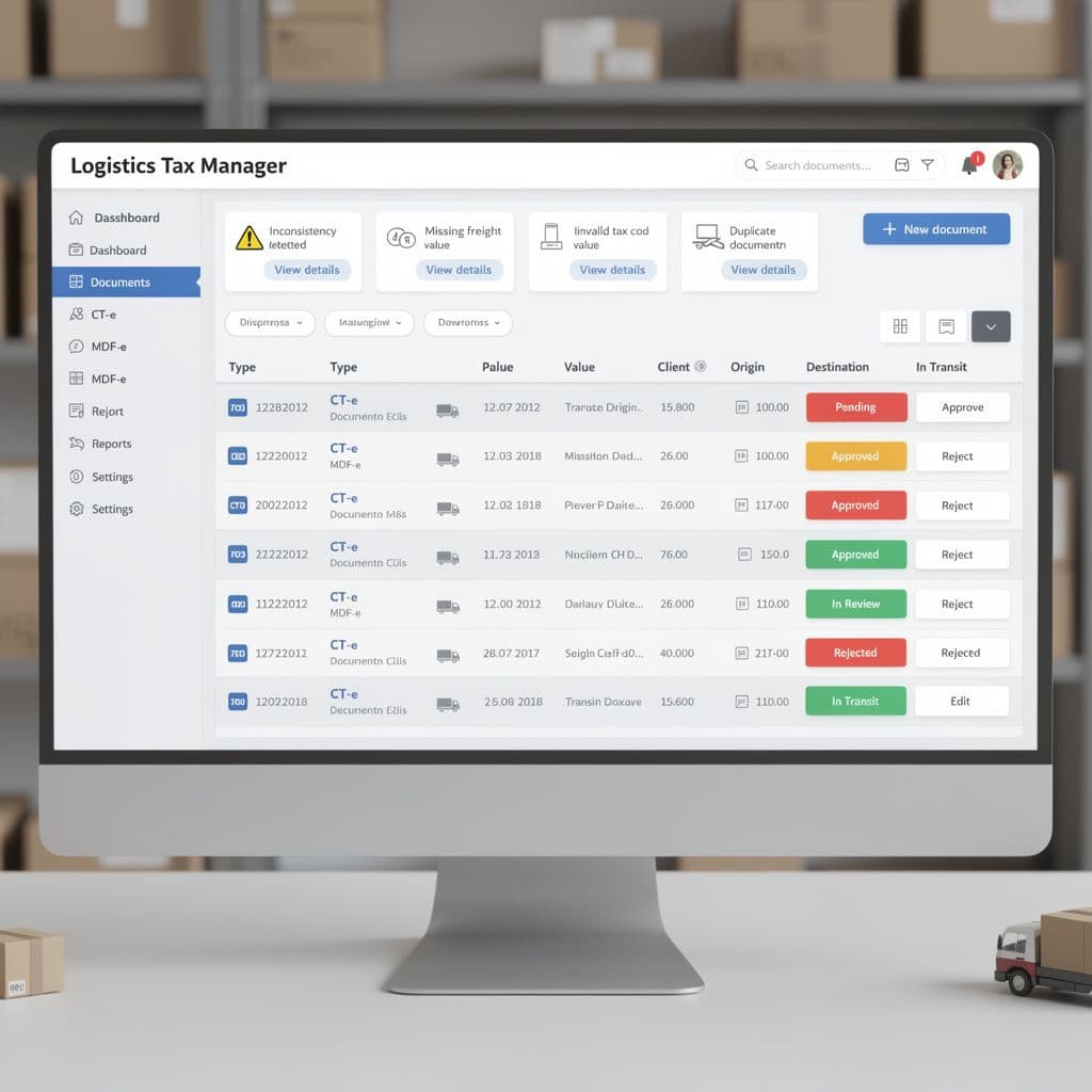 Painel centralizando documentos fiscais eletrônicos de transporte e manifestação do destinatário