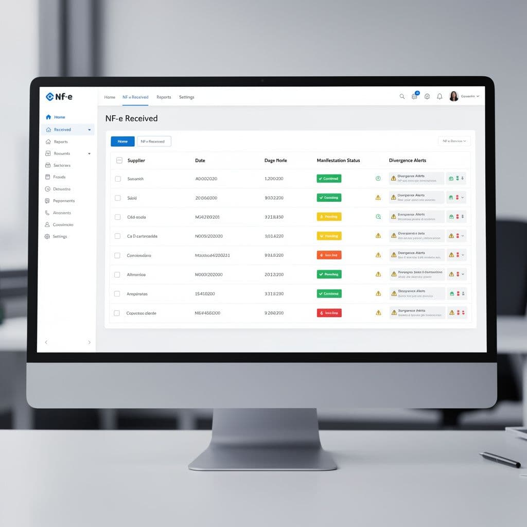 Painel centralizado de NF-e recebidas com alertas e status