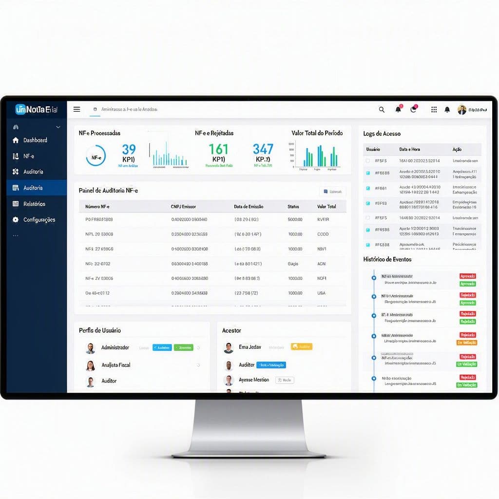 Dashboard com trilha de auditoria e histórico de NF-e