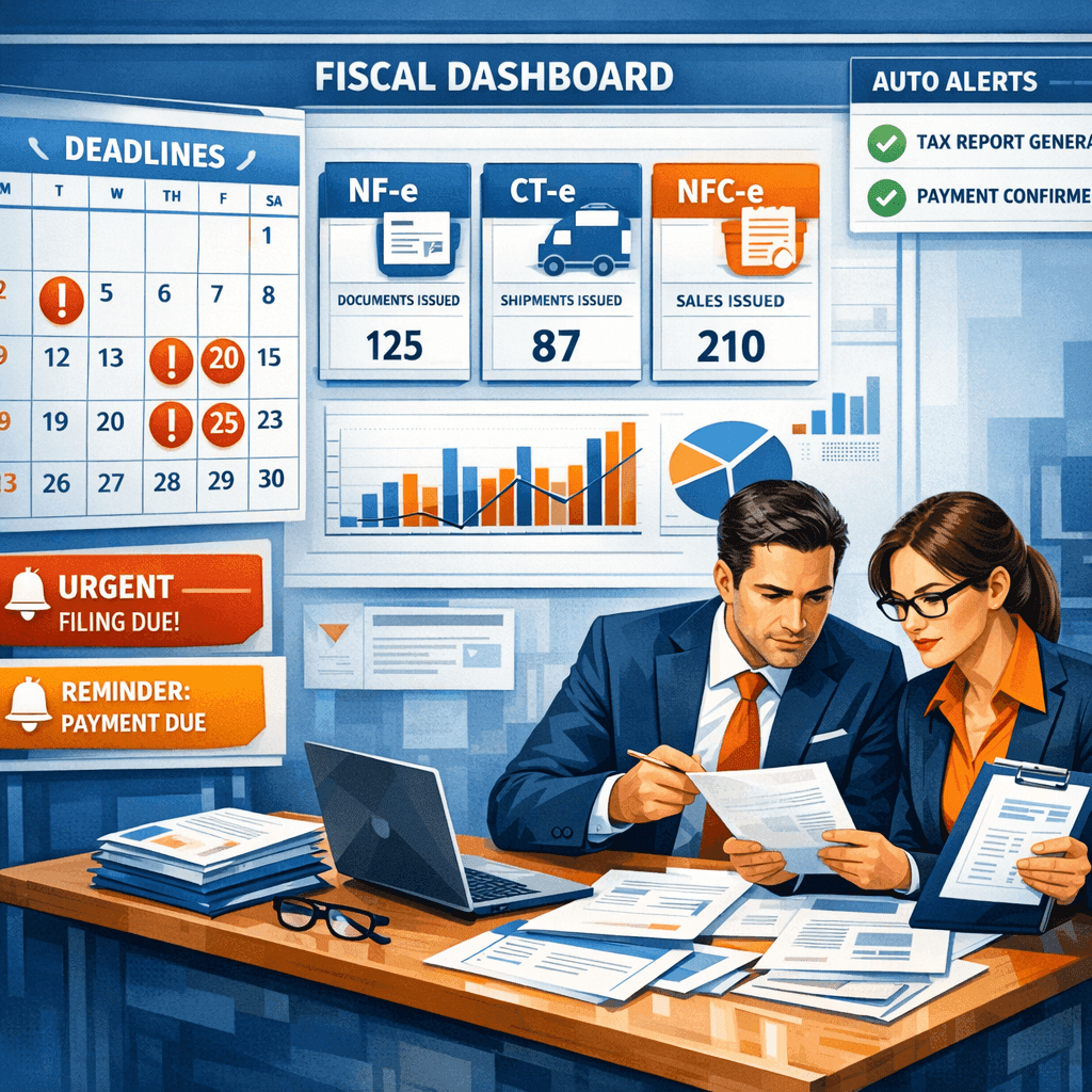 Dashboard fiscal com alertas proativos de prazo para documentos fiscais