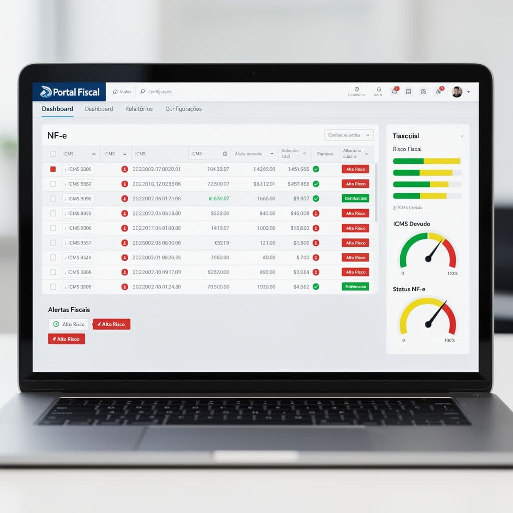 Painel com lista de NF-e e alertas de divergência tributária