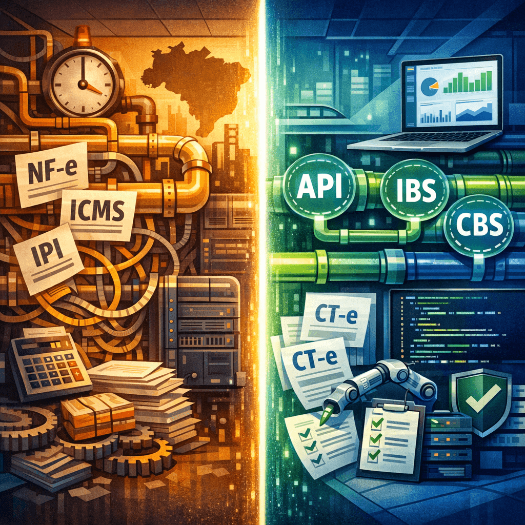 Pipeline fiscal migrando de ICMS e IPI para IBS e CBS com apoio de API e automação