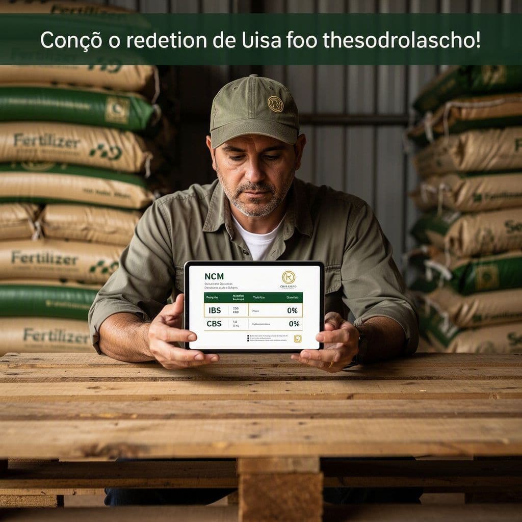 Produtor rural consultando códigos NCM de fertilizantes e sementes com benefício fiscal da reforma tributária