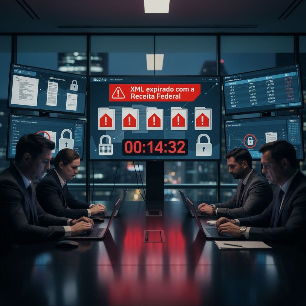 Equipe de auditoria interna enfrentando bloqueios para acessar e compartilhar XMLs fiscais