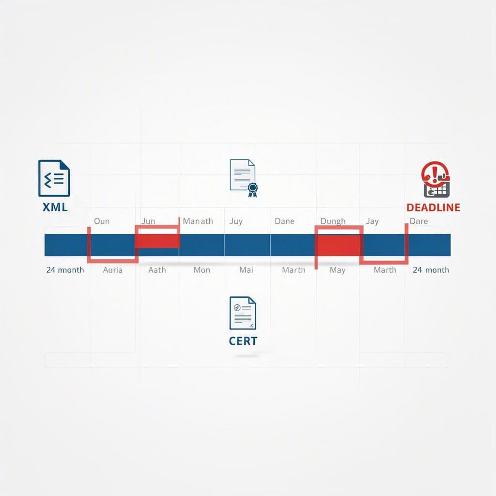Linha do tempo fiscal com lacunas de documentos entre meses