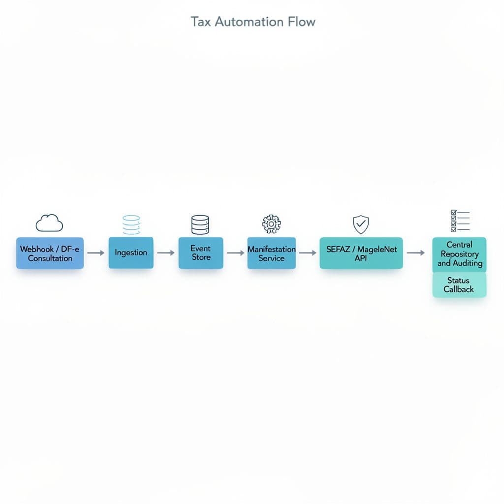 Diagrama de arquitetura com webhook, fila, workers, event store, serviço de manifestação e repositório