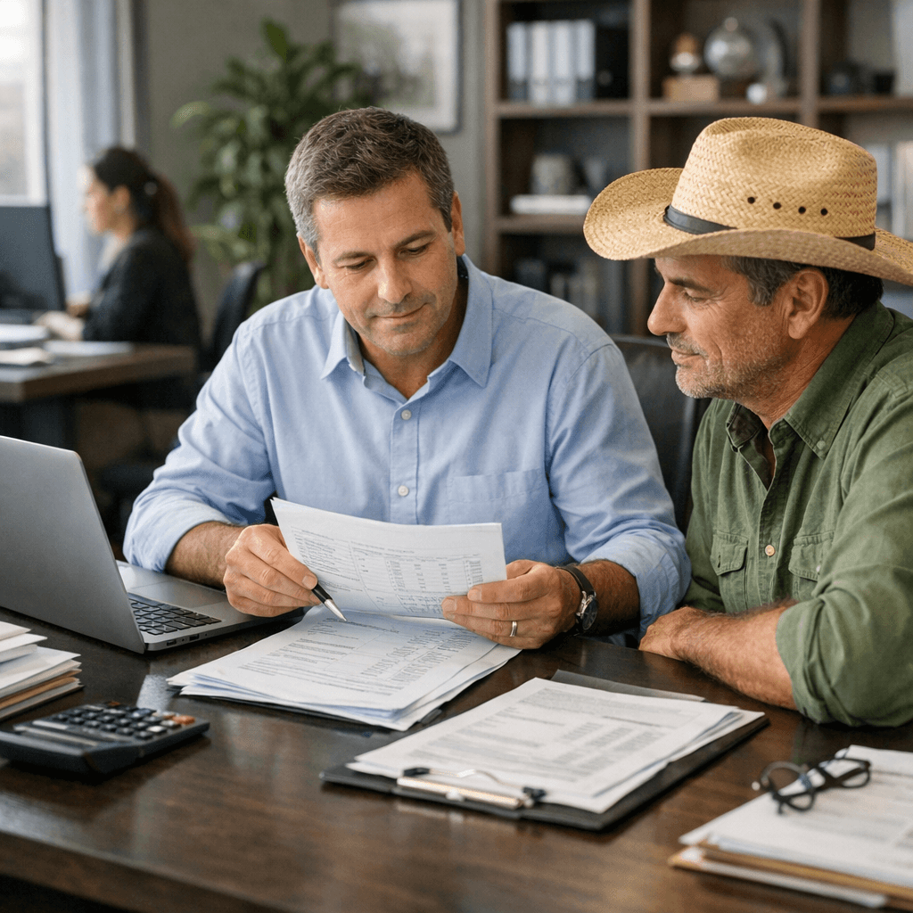 Contador e produtor rural revisando informações do LCDPR