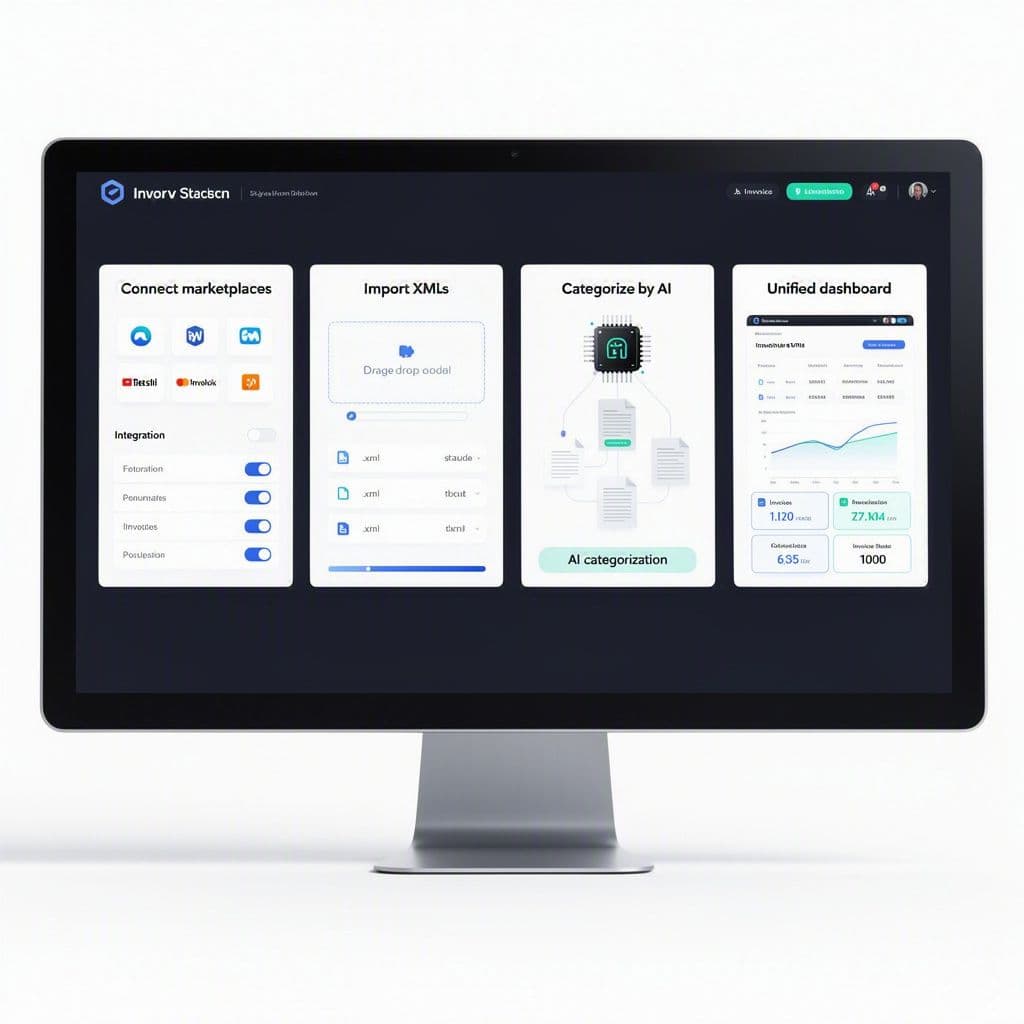 Dashboard de implantação simples com etapas de centralização de NF-e por canal