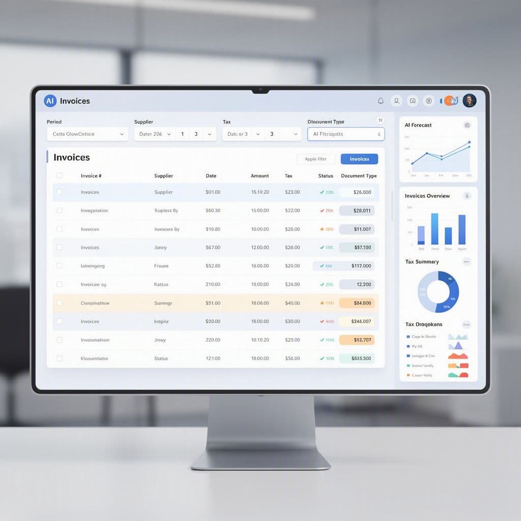 Repositório digital centralizando notas fiscais para análise histórica e projeções.