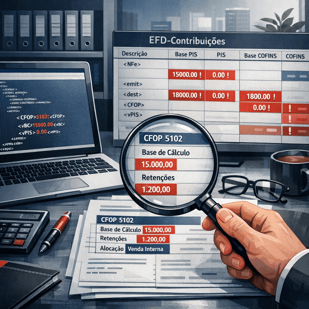 Contador analisando NF-e e alertas de erros na EFD-Contribuições