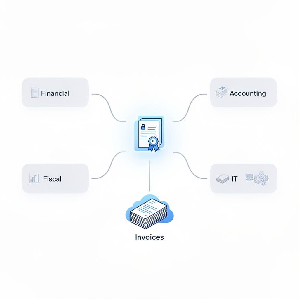 Diagrama de repositório central distribuindo documentos fiscais para várias áreas