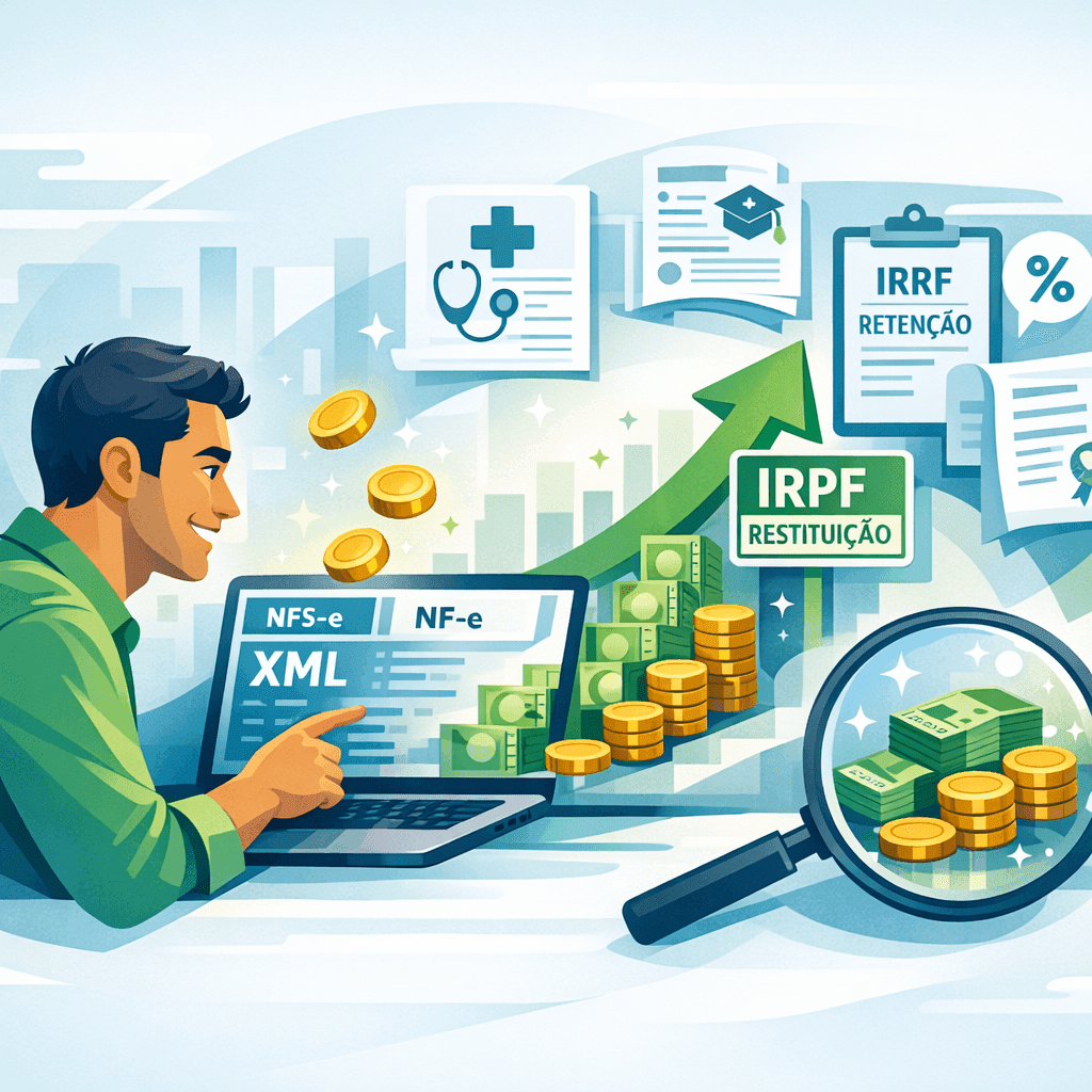 Profissional liberal analisando notas fiscais e encontrando deduções de IRPF perdidas