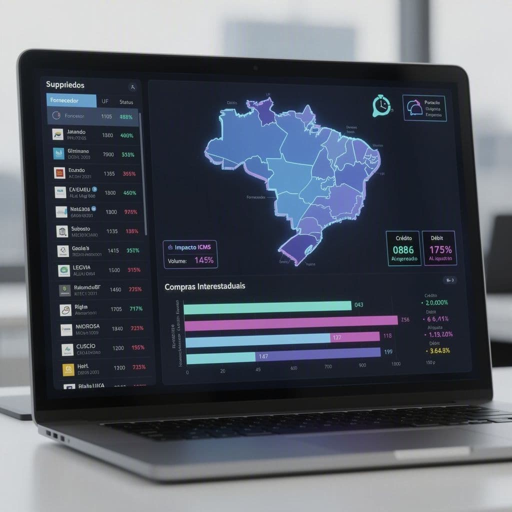 Dashboard com mapa do Brasil e análise de compras interestaduais por UF
