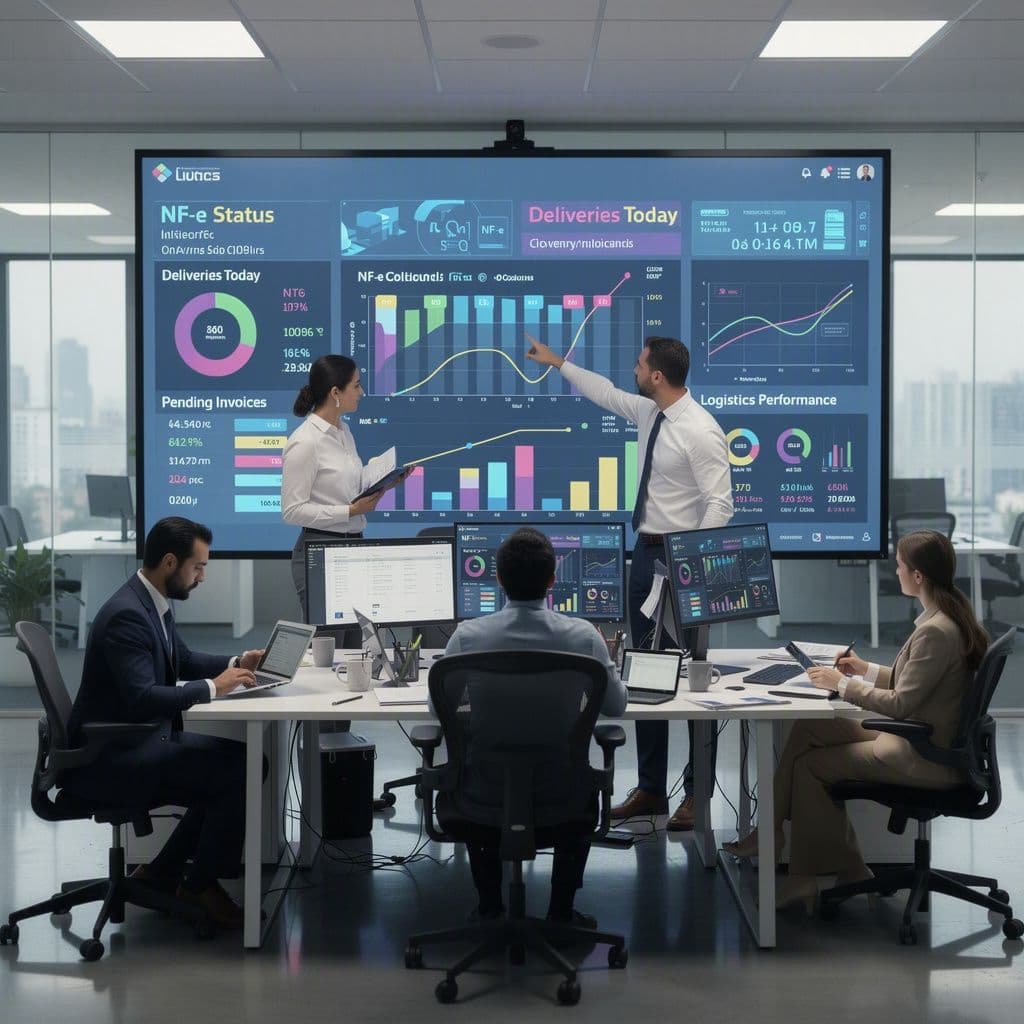 Integração entre equipes fiscal, logística e atendimento em ambiente corporativo