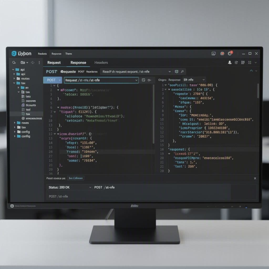 Tela com requisição e resposta JSON de API fiscal de ST