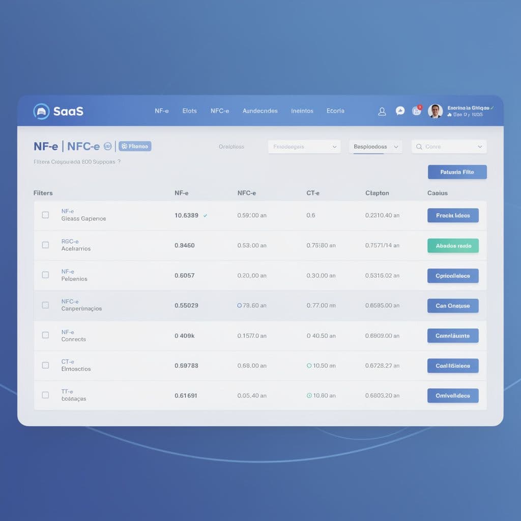 Dashboard fiscal com documentos por filial e status