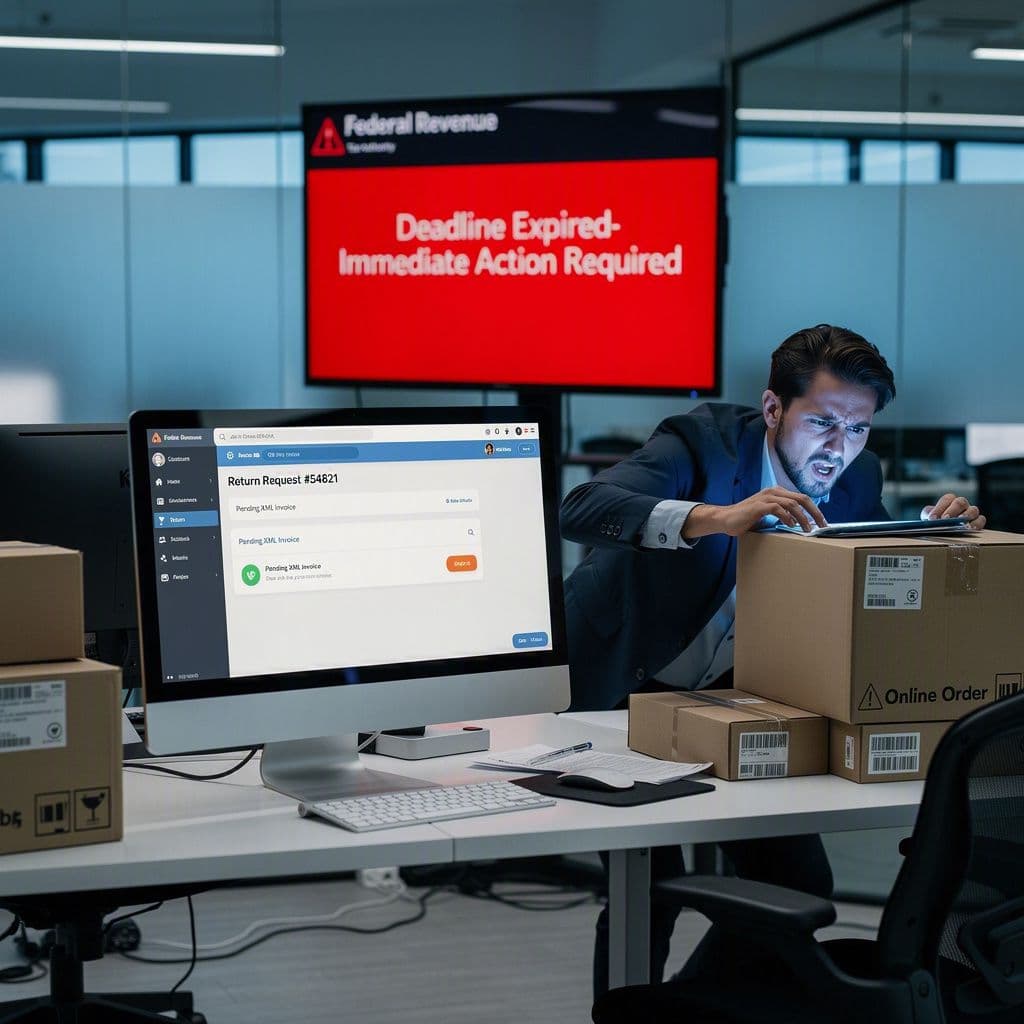 Equipe de varejo tentando localizar XML de nota fiscal para resolver devolução de cliente