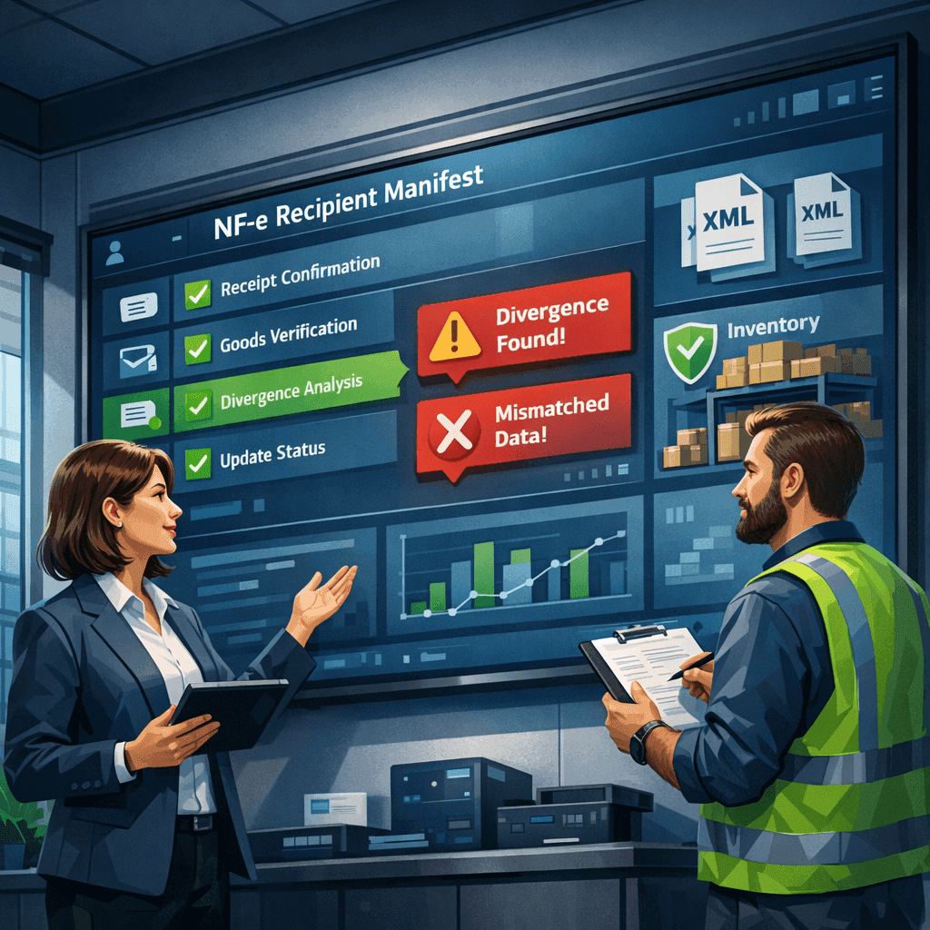 Checklist de Manifesto do Destinatário em painel digital para evitar multas e erros fiscais