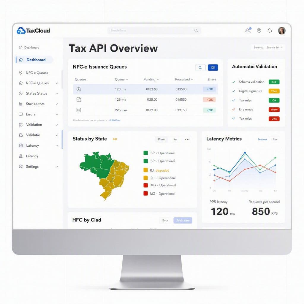Dashboard SaaS de API fiscal resiliente com filas e validação multi-estado