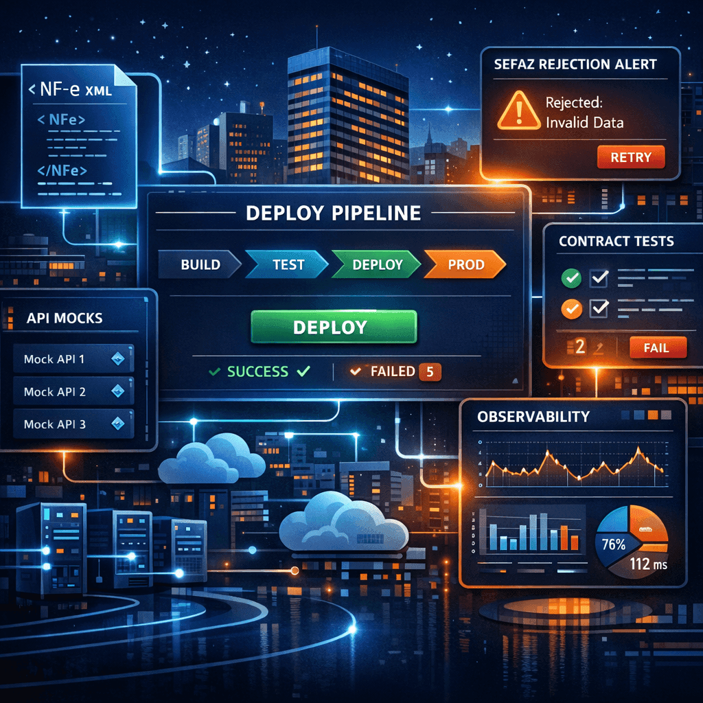 Pipeline CI/CD fiscal com testes automatizados para NF-e e alertas de rejeição SEFAZ