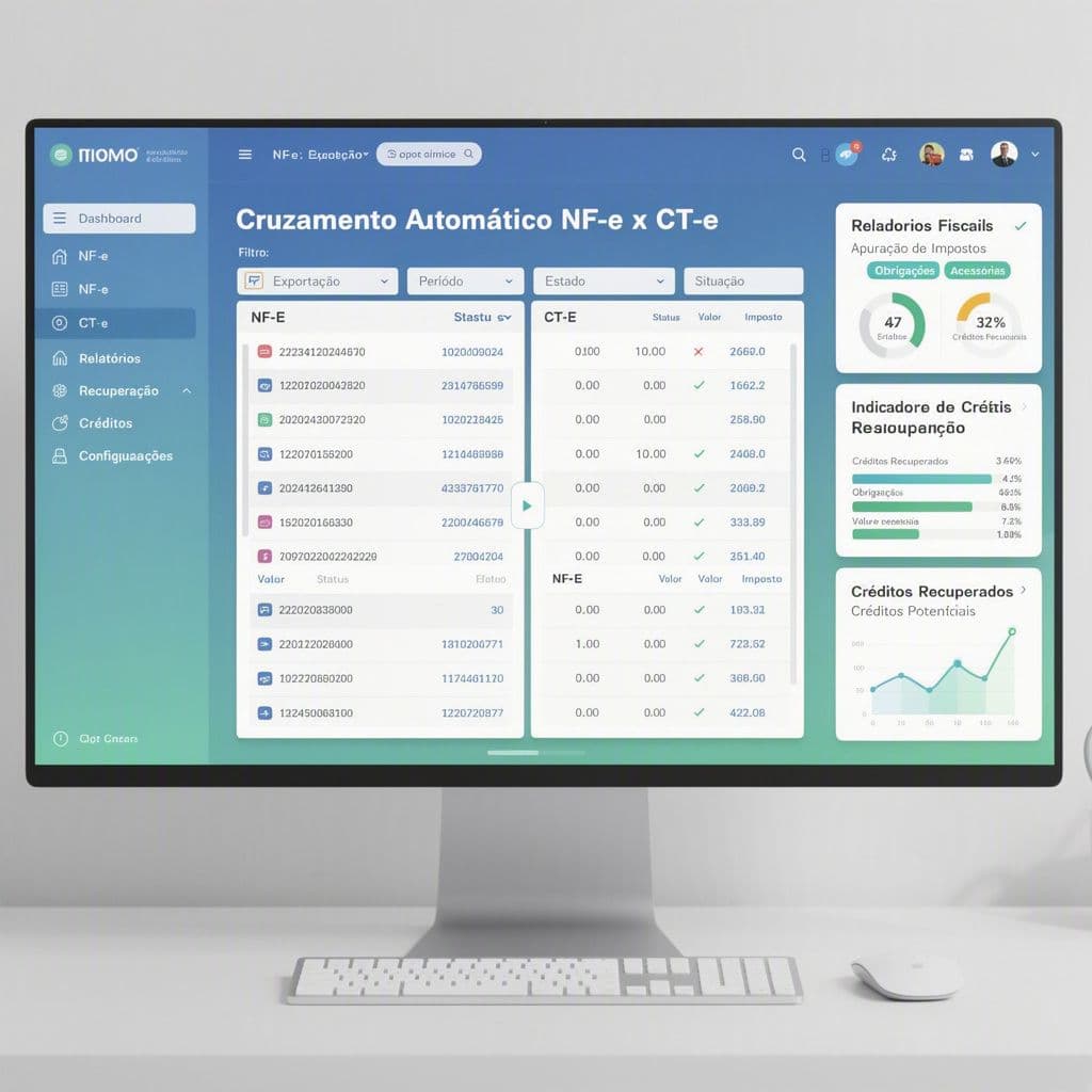 Dashboard da MagelNet cruzando NF-e, CT-e e relatórios para drawback