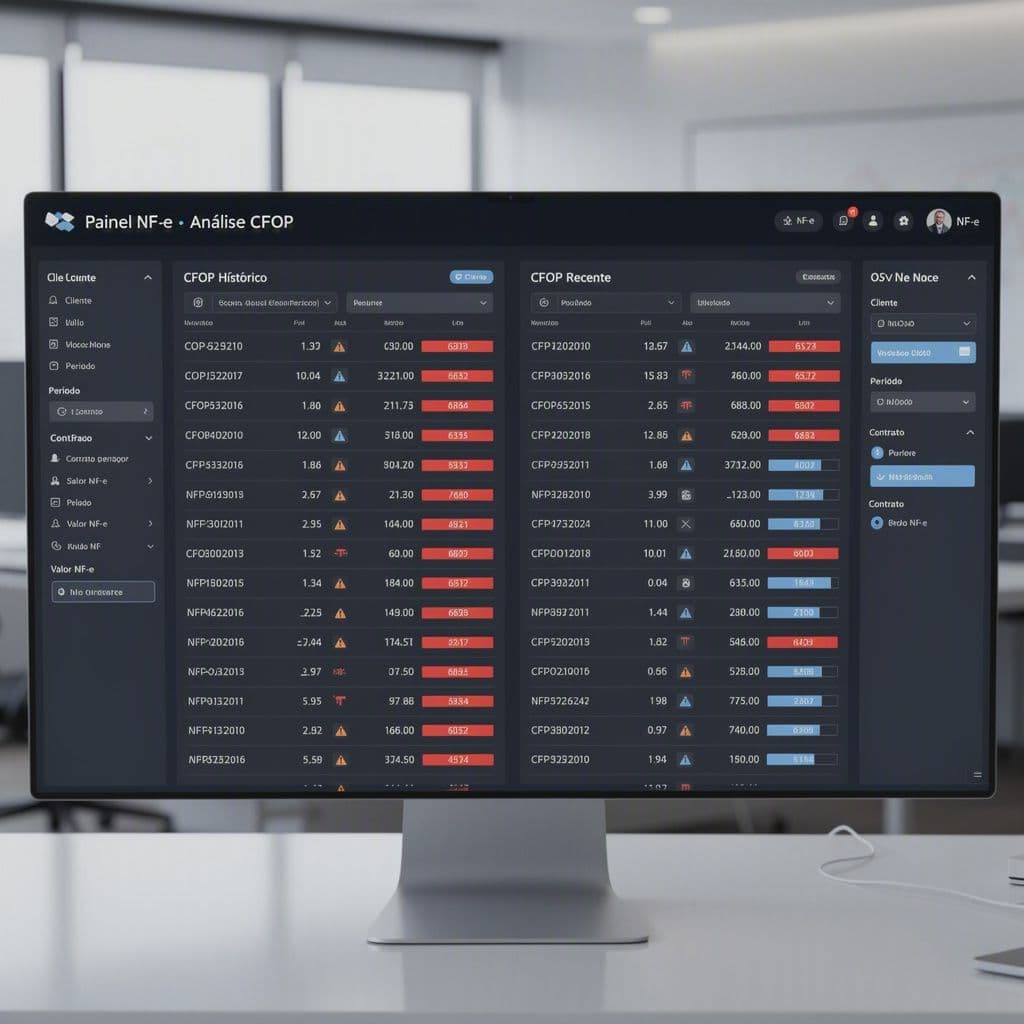 Comparação de notas fiscais com CFOP e valores divergentes do histórico