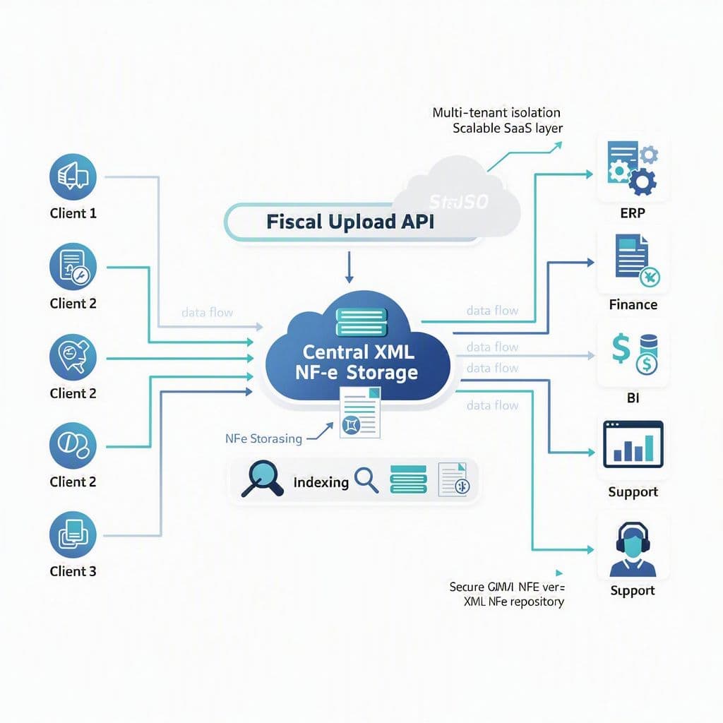Arquitetura multi-tenant com repositório central de NF-e e consumidores internos desacoplados