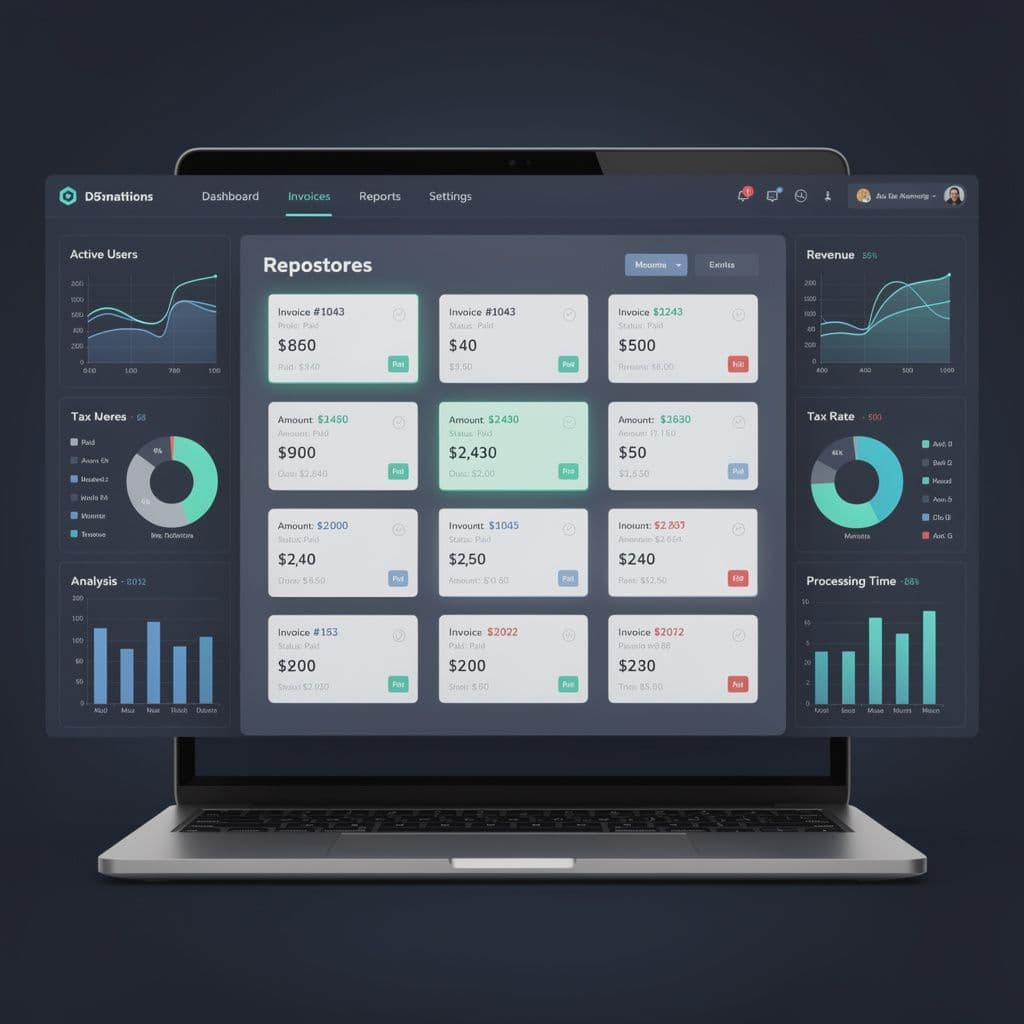 Dashboard fiscal com repositório de notas e indicadores de desempenho