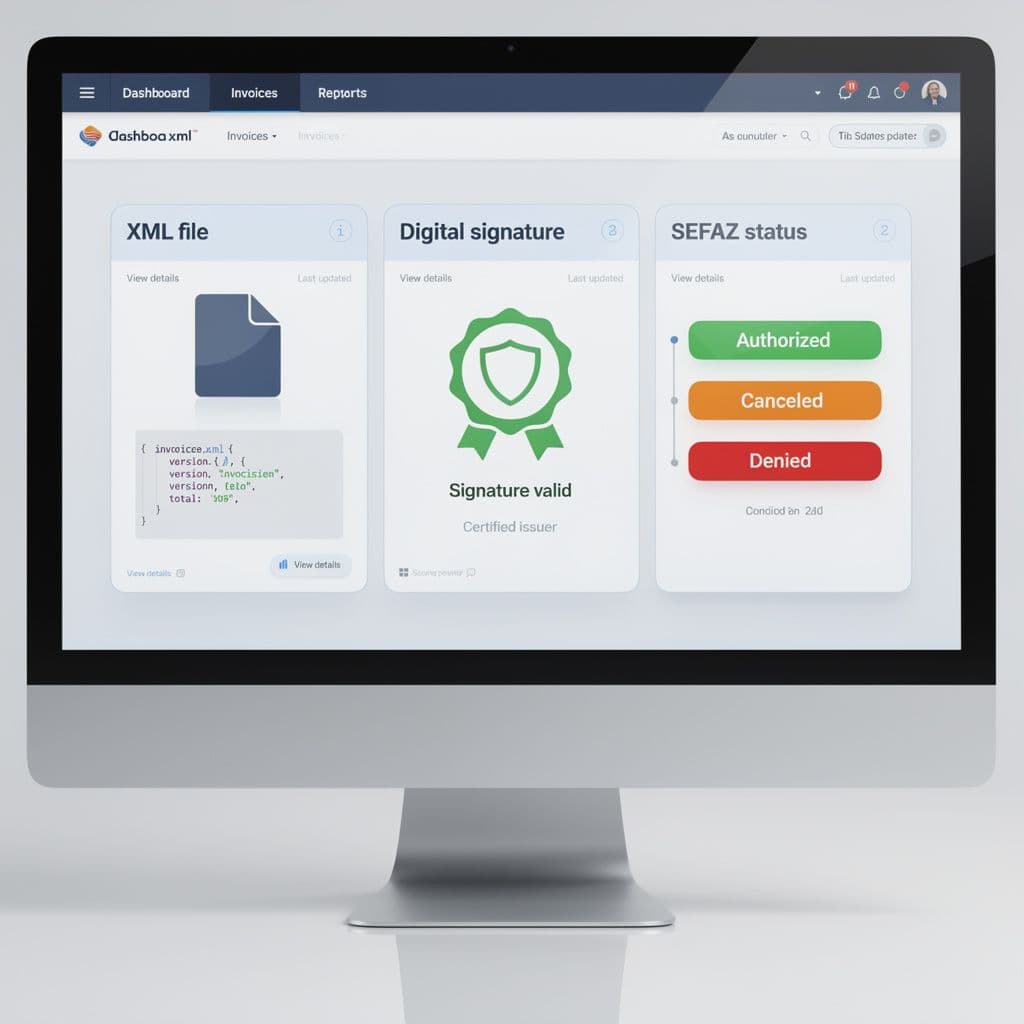 Fluxo de validação de NF-e com XML, assinatura digital e consulta na SEFAZ