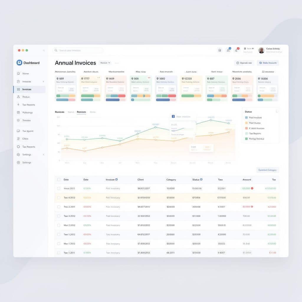 Painel com linha do tempo anual de notas fiscais organizadas