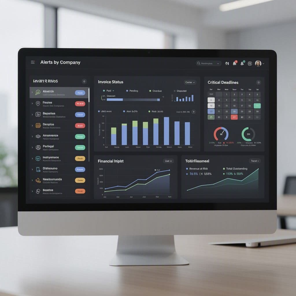 Dashboard com alertas inteligentes por empresa e prioridades fiscais