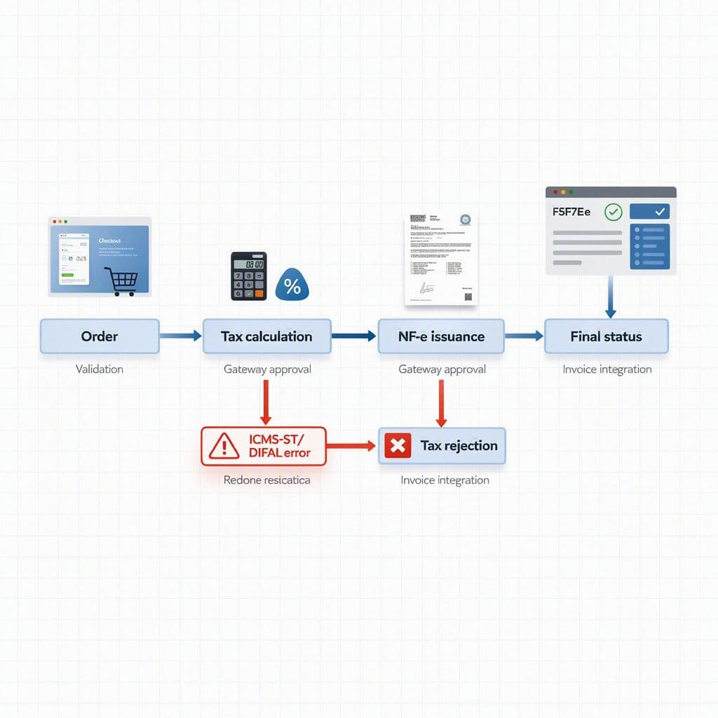 Fluxo de checkout com erro fiscal em operação interestadual