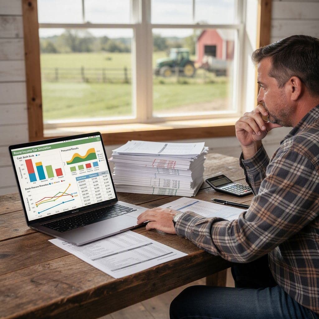 Produtor rural simulando IR rural e comparando Livro Caixa com resultado presumido