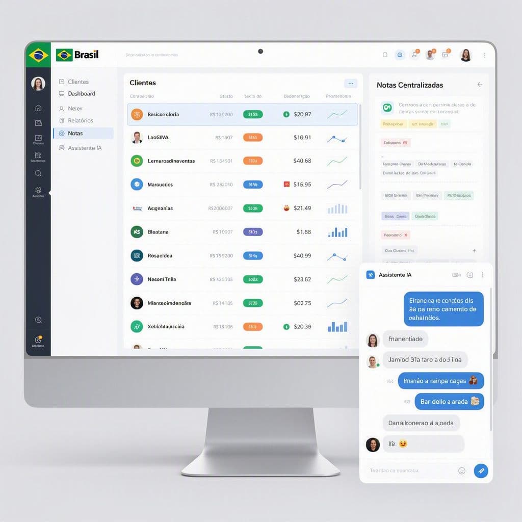 Dashboard moderno com visão unificada de clientes, notas fiscais e automações inteligentes