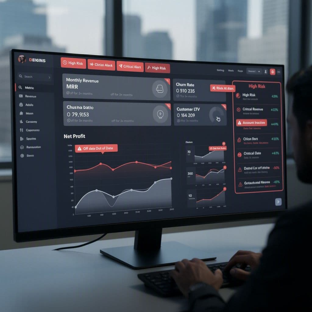 Painel financeiro com dados incompletos e alerta de risco