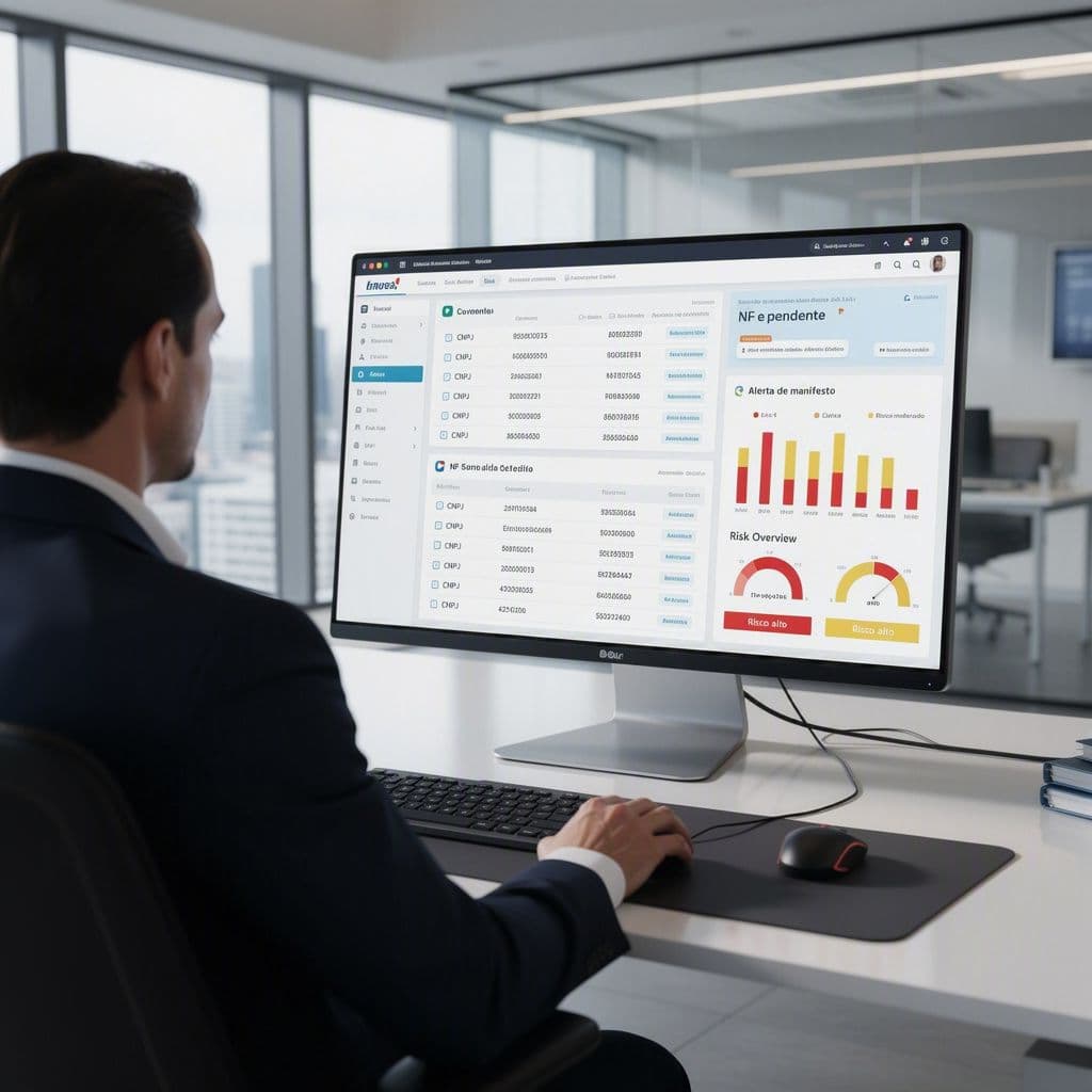 Gestor fiscal acompanhando alertas de divergência entre filiais e matriz em dashboard centralizado